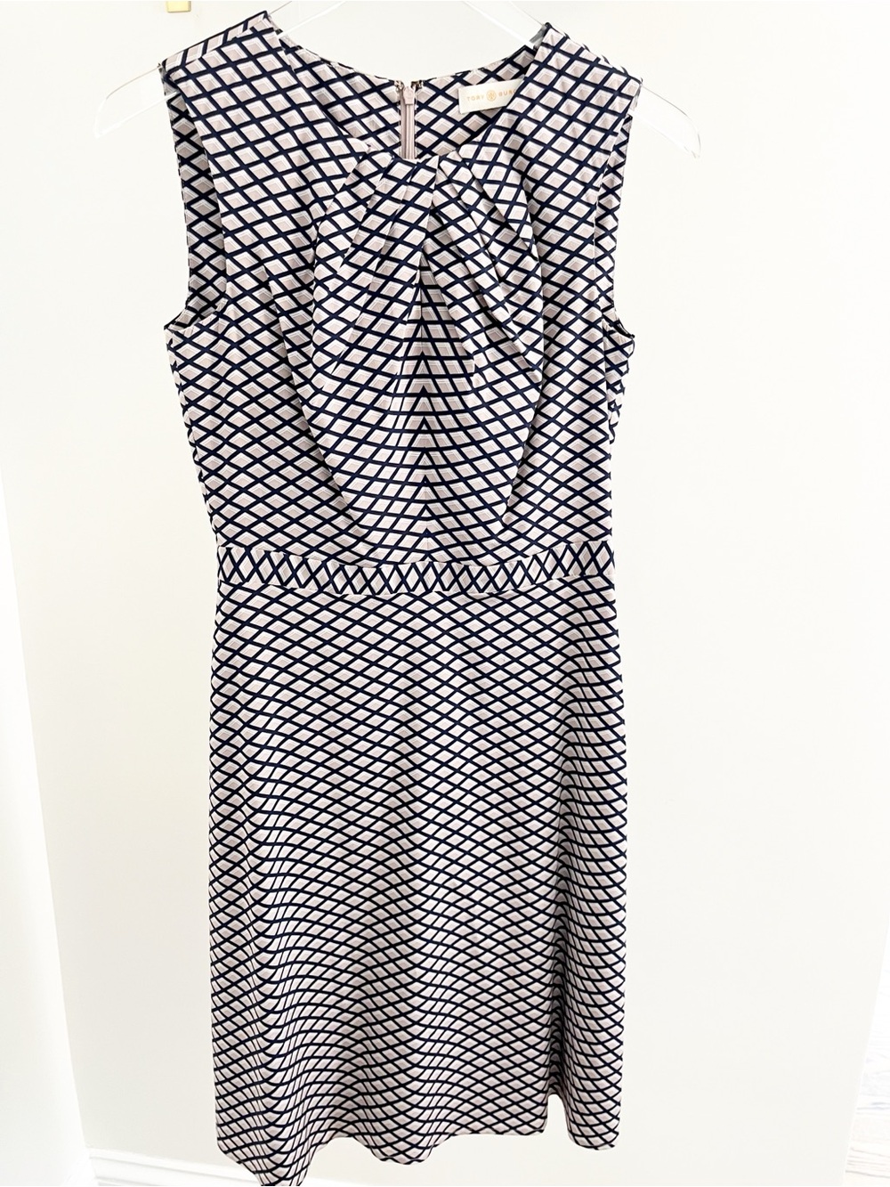 Tory Burch Navy and Cream Sleeveless Silk Geometric Print Dress size 2